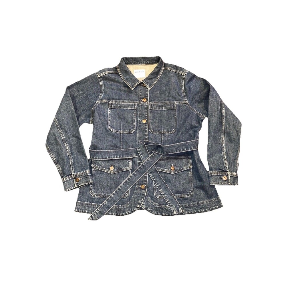 Old Navy Denim Belted Jacket Women’s Size XL Blue Jeans Shacket Stretch